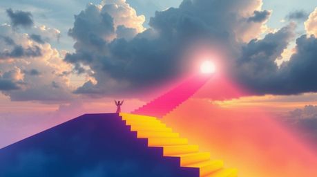 Immerse yourself in an ethereal dreamscape where vibrant complementary colors create a peaceful and mystic atmosphere. Steps 