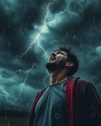 Witness a scene of intense drama as a person screams, gazing upwards while their world violently shatters into pixels under a
