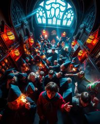 Experience the magic! This captivating image showcases a high-angle perspective of a lively magical school brimming with you