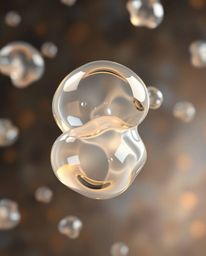 Explore a mesmerizing 3D render showcasing translucent, fluid organic blobs gracefully floating in the vastness of space.  In