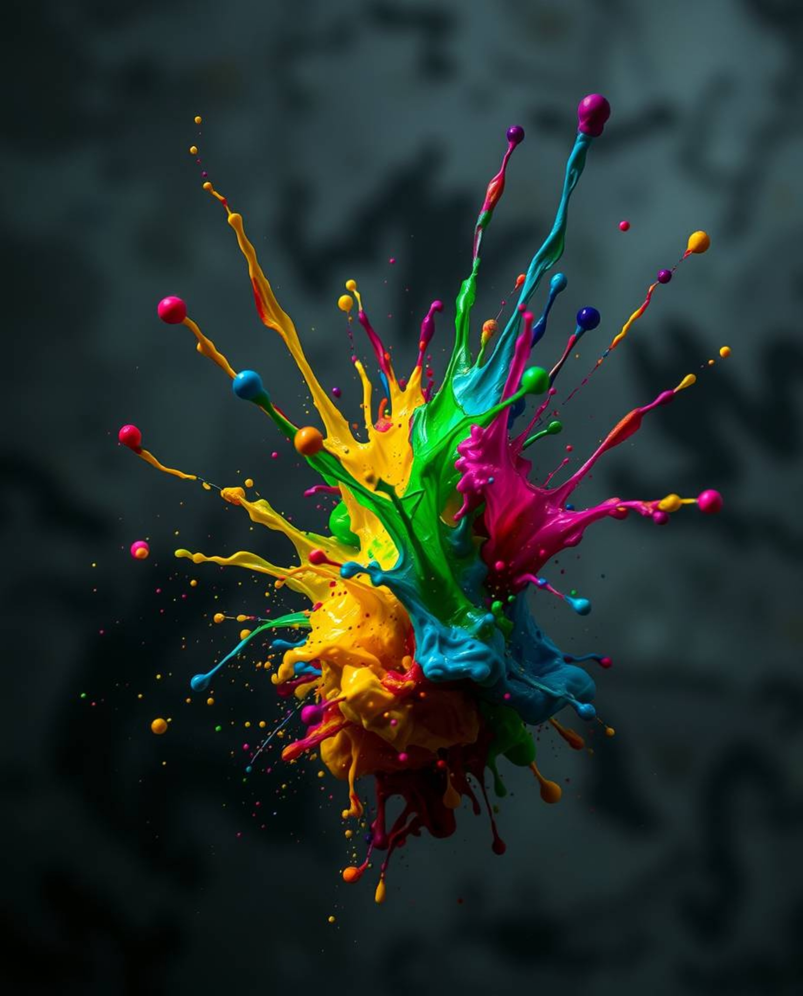A captivating high-speed photograph captures a vibrant paint splash suspended in mid-air, creating a surreal and unsettling a