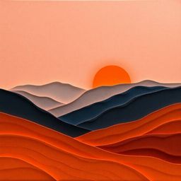 A captivating image showcasing a smooth gradient transition in a layered papier-mâché artwork.  Depicting a serene sunset ove