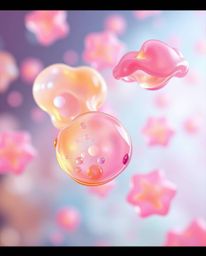 Explore a surreal visual experience featuring floating 3D blobs of fluid jelly rendered in vibrant colors and synthetic textu