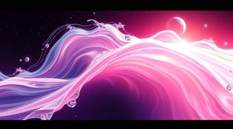 This artwork features a futuristic sci-fi style illustration showcasing a fluid abstract wave with a captivating pastel gradi
