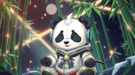A captivating illustration blending the charm of a cute martial artist panda with futuristic sci-fi elements.  The panda, sho