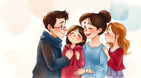 Experience the warmth of family with this delicate watercolor painting depicting a heartwarming family reunion in the iconic 