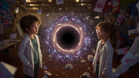 In a dramatically lit, cinematic photograph inspired by the vibrant style of Pixar animation, two young teenage scientists—a 