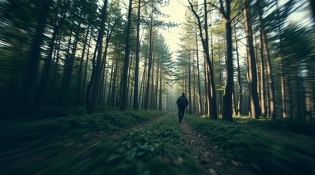 Experience the thrill of a high-resolution cinematic stock photo depicting a captivating chase through a looping forest backg