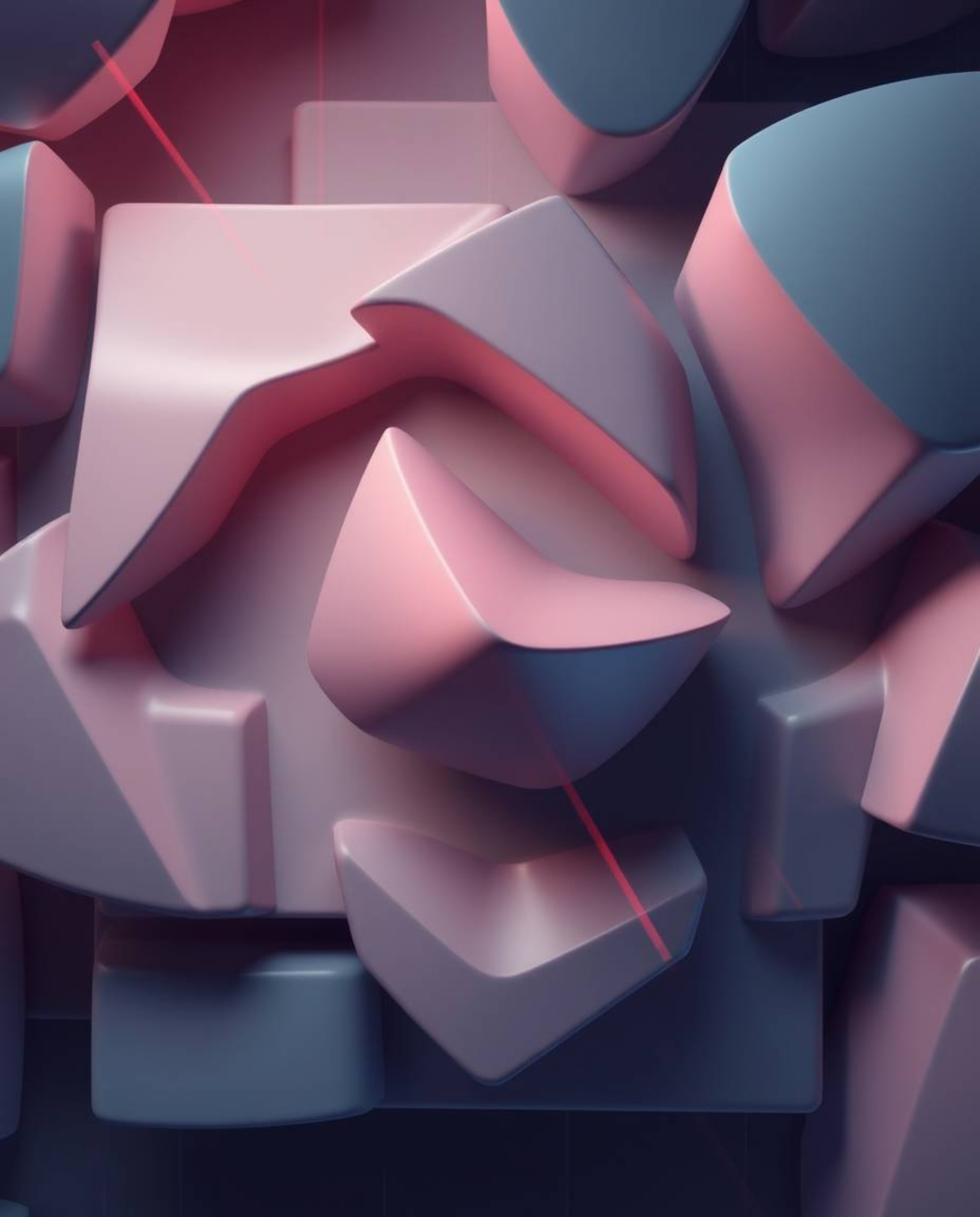 This artwork presents an overhead view of 3D shapes adorned with a smooth gradient texture, capturing the essence of motion a