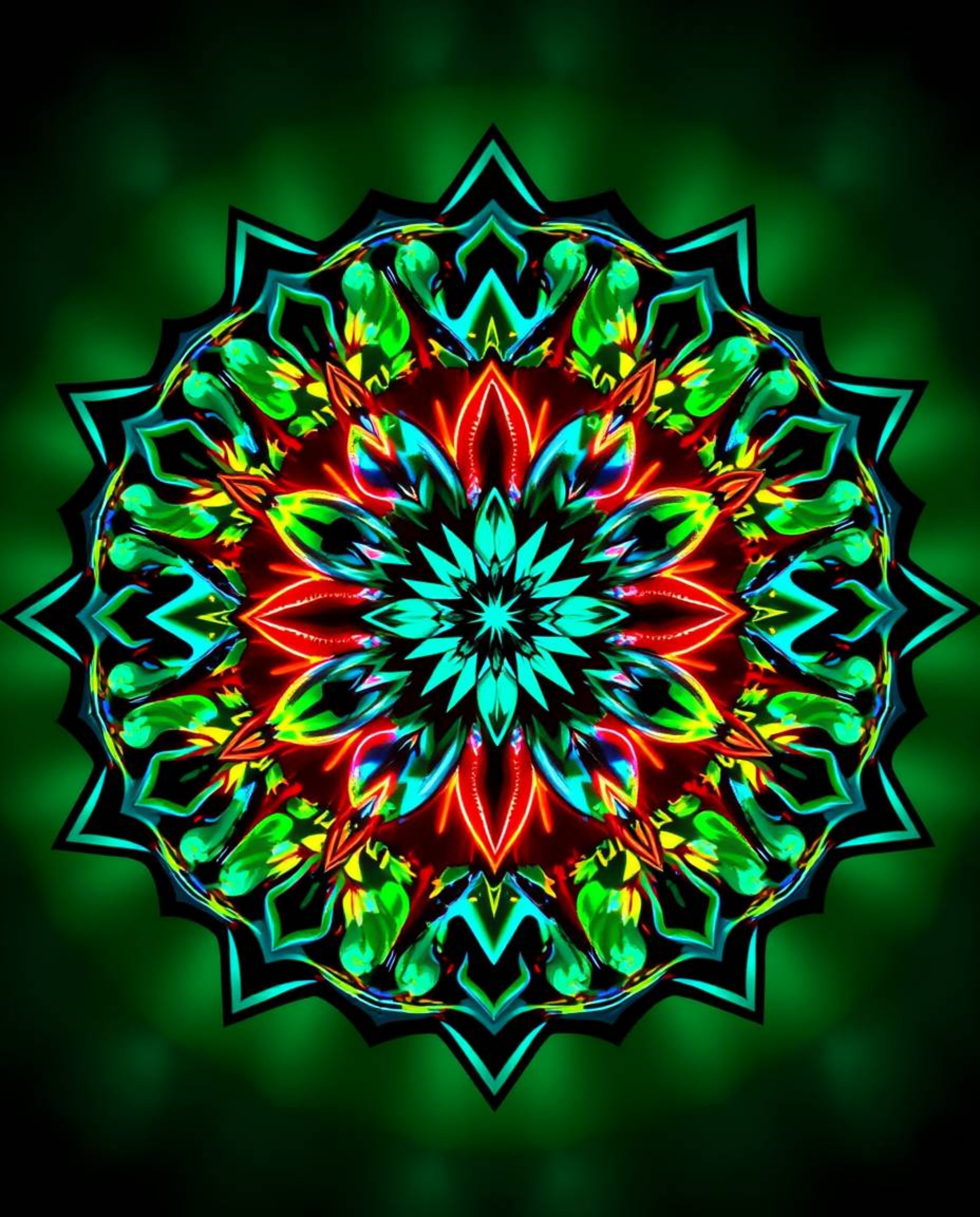 Immerse yourself in the captivating beauty of a geometric floral mandala rendered in deep teal, featuring creative light art 
