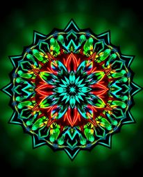 Immerse yourself in the captivating beauty of a geometric floral mandala rendered in deep teal, featuring creative light art 