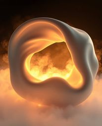 A mesmerizing 3D illustration showcases fluid shapes perpetually morphing in an endless loop. Distinct split volumetric light
