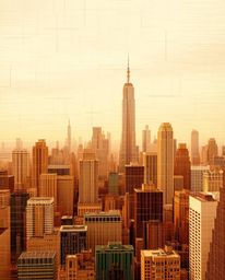 Explore a captivating glitchy digital landscape featuring distorted skyscrapers and static noise. Rendered in natural earth t
