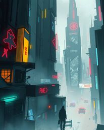 A captivating digital sketch depicts a futuristic city engulfed in a glitch effect.  Strong lighting and deep shadows contras