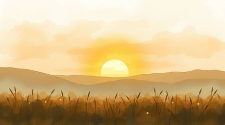 A delicate watercolor painting capturing a serene sunset over a tranquil meadow, as fireflies begin to emerge. The artwork ut