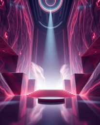 Immerse yourself in an epic modern scene illuminated by lens glow lighting, showcasing massive scale 3D shapes covered in a s