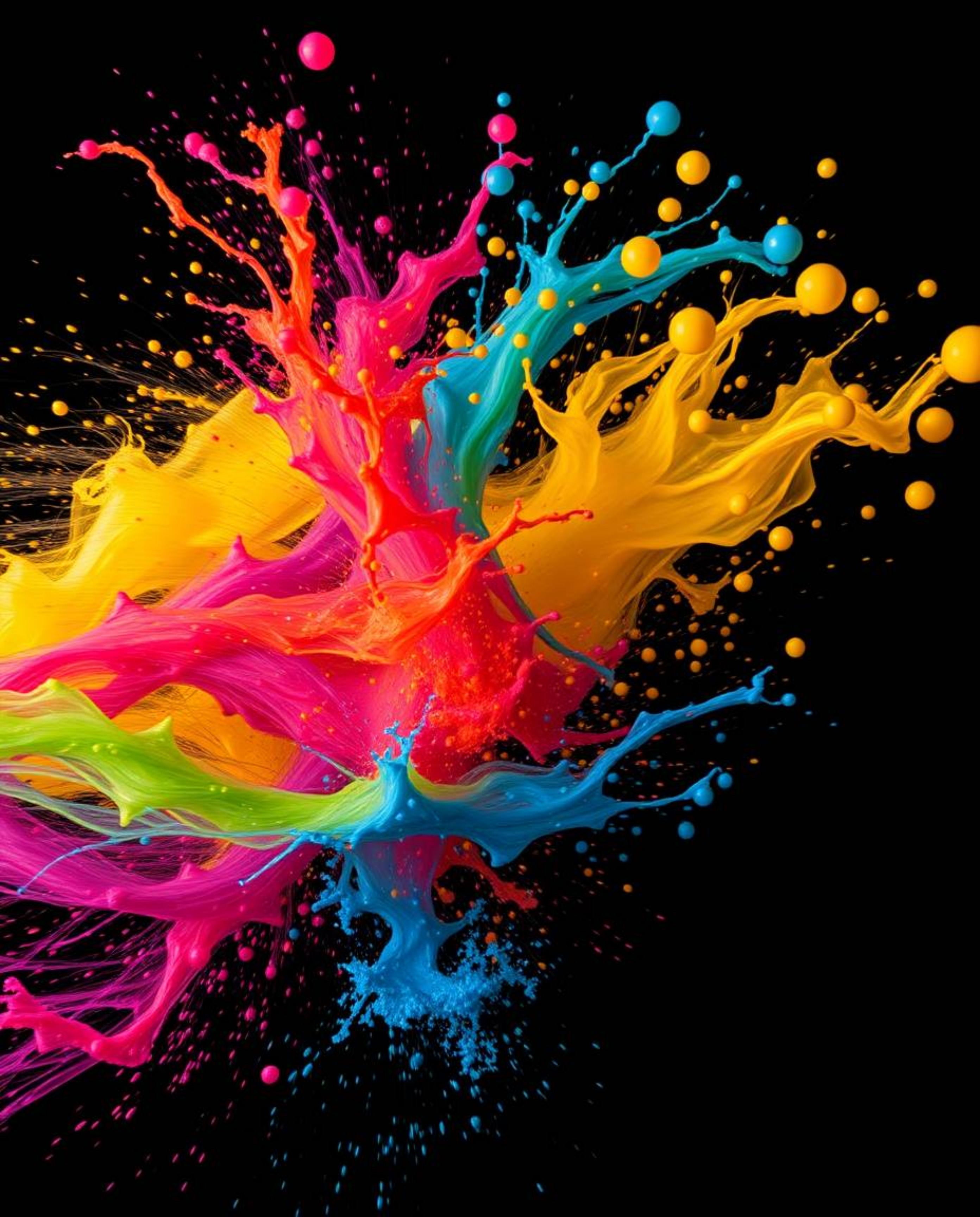 Explore the mesmerizing world of dynamic, vibrant, and complementary colors in motion against a stark black background. These