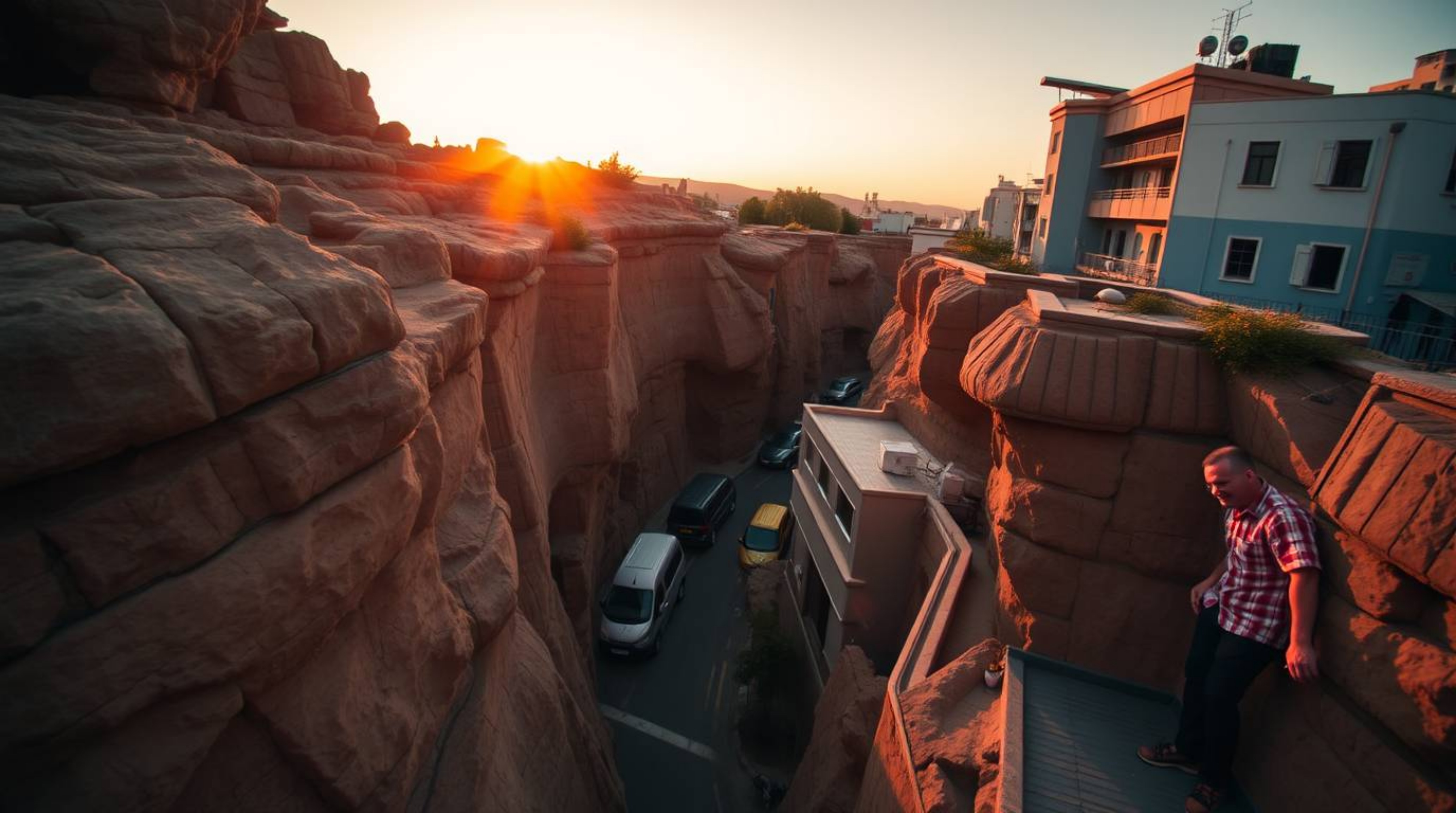 Experience the vibrant energy of a candid street photograph taken from a high vantage point. This image showcases a rocky can