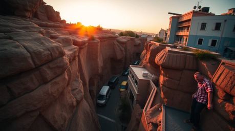 Experience the vibrant energy of a candid street photograph taken from a high vantage point. This image showcases a rocky can