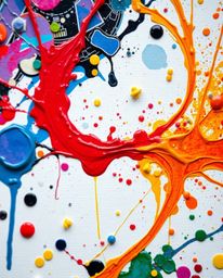 Explore captivating futuristic abstract paintings featuring vibrant colorful paint splashes on a white canvas. These high-det