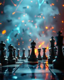 Experience a captivating blend of Isekai anime style and creative light art. This stunning image depicts a chessboard with pi