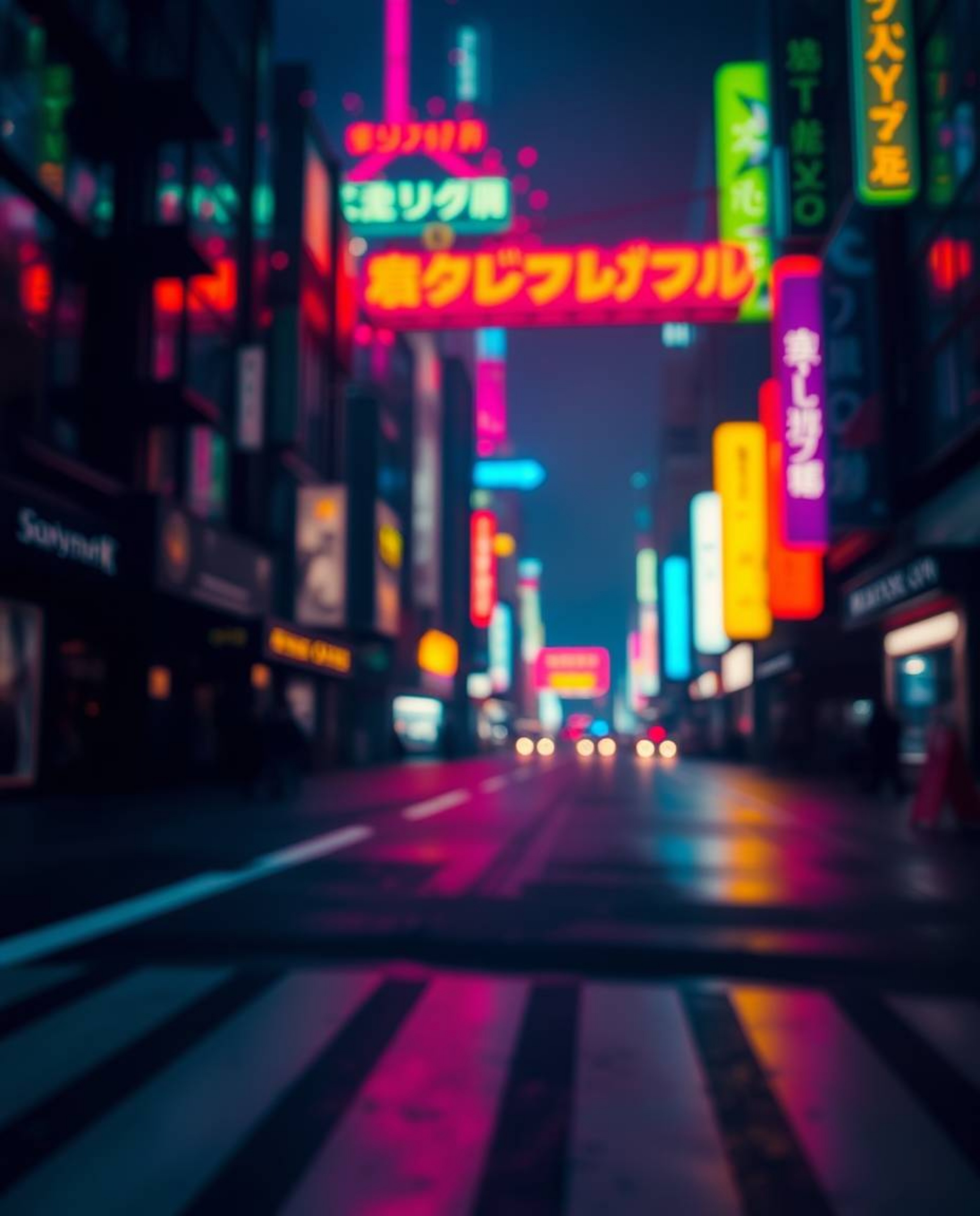 Immerse yourself in a dramatic cyberpunk cityscape captured in high-contrast, low-key lighting.  Vibrant neon splashes illumi