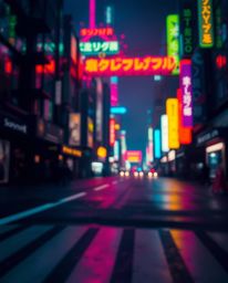 Immerse yourself in a dramatic cyberpunk cityscape captured in high-contrast, low-key lighting.  Vibrant neon splashes illumi