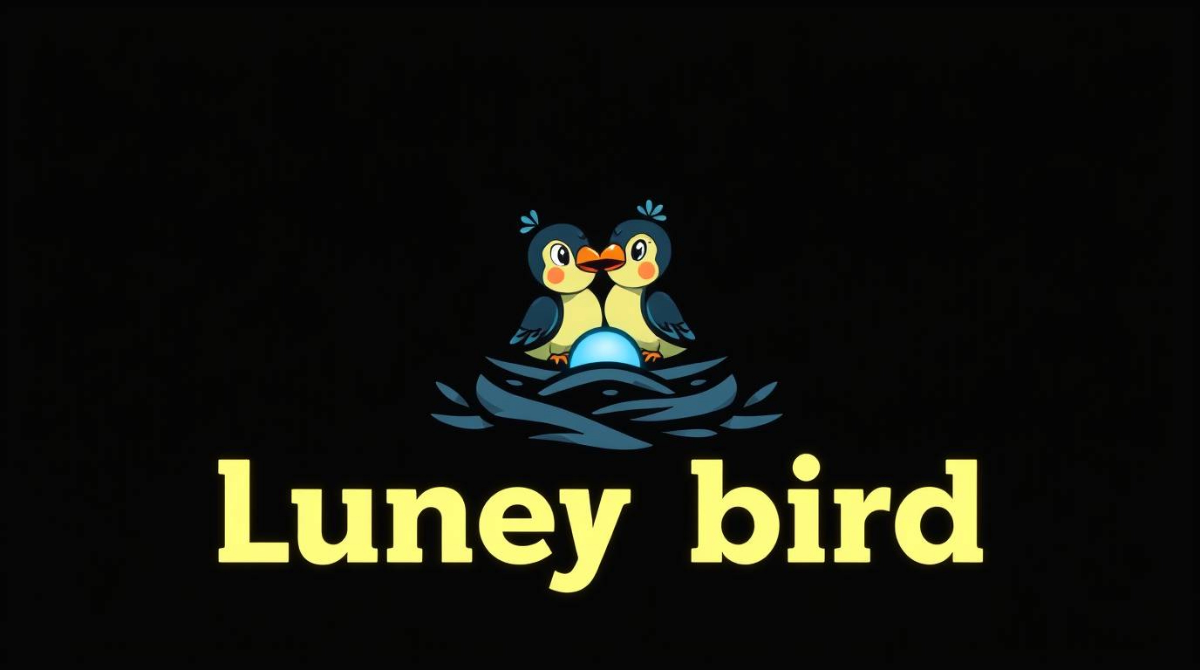 A strong, moody logo design depicting two cartoon birds in a classic animation style, collaborating to build a nest. The artw