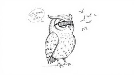 A heartwarming, hand-drawn sketch in the style of Pixar portrays a blind owl, rendered with textured pencil strokes, impartin