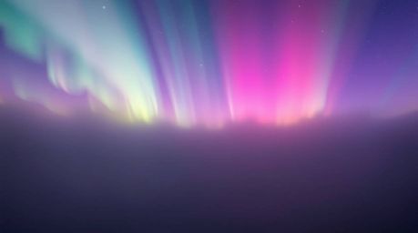 Explore a mesmerizing landscape where vibrant, complementary colors clash and blend within a thick fog, evoking the ethereal