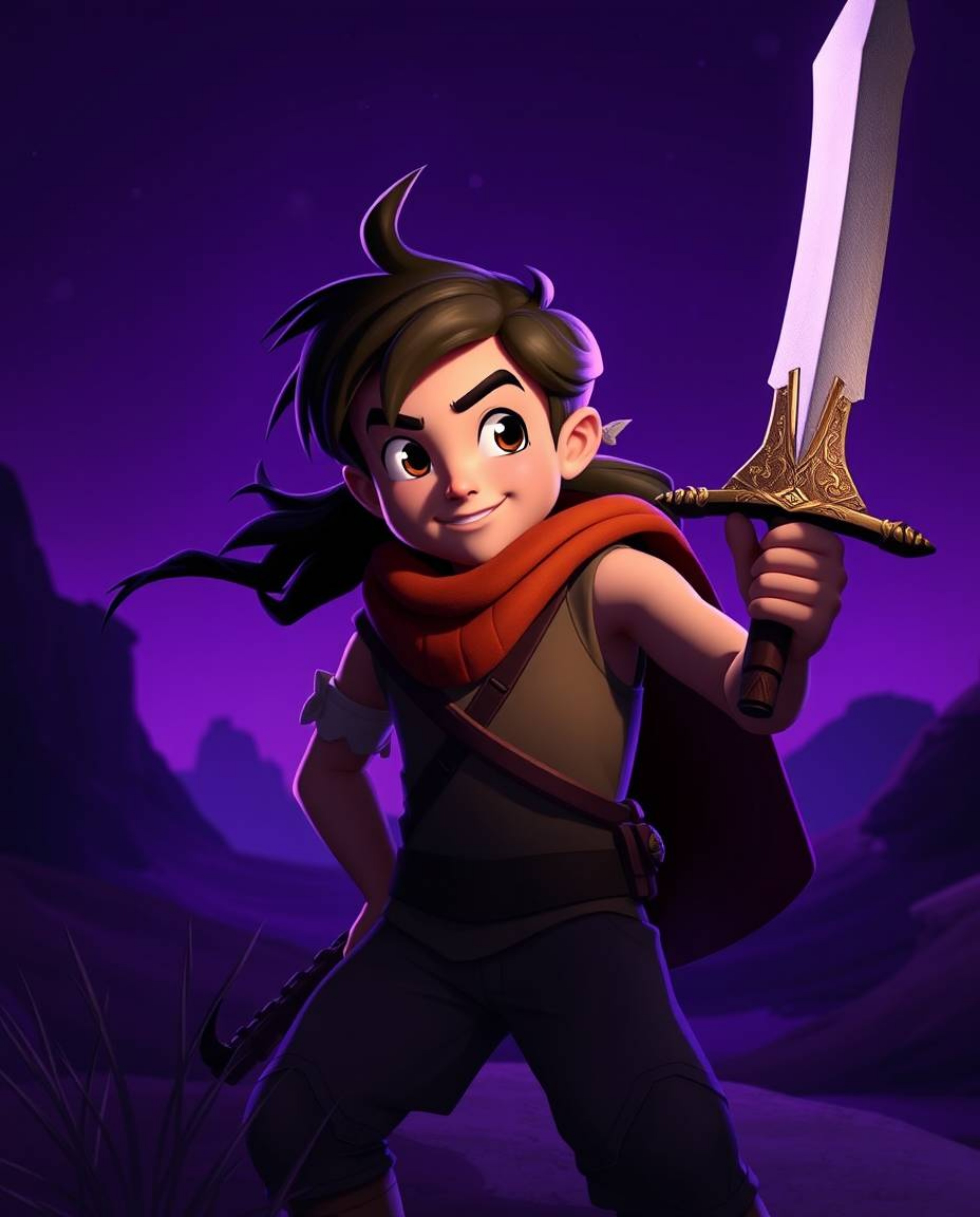 A brave hero embarks on a thrilling Disney-style desert adventure, depicted in stunning digital art.  The artwork features de