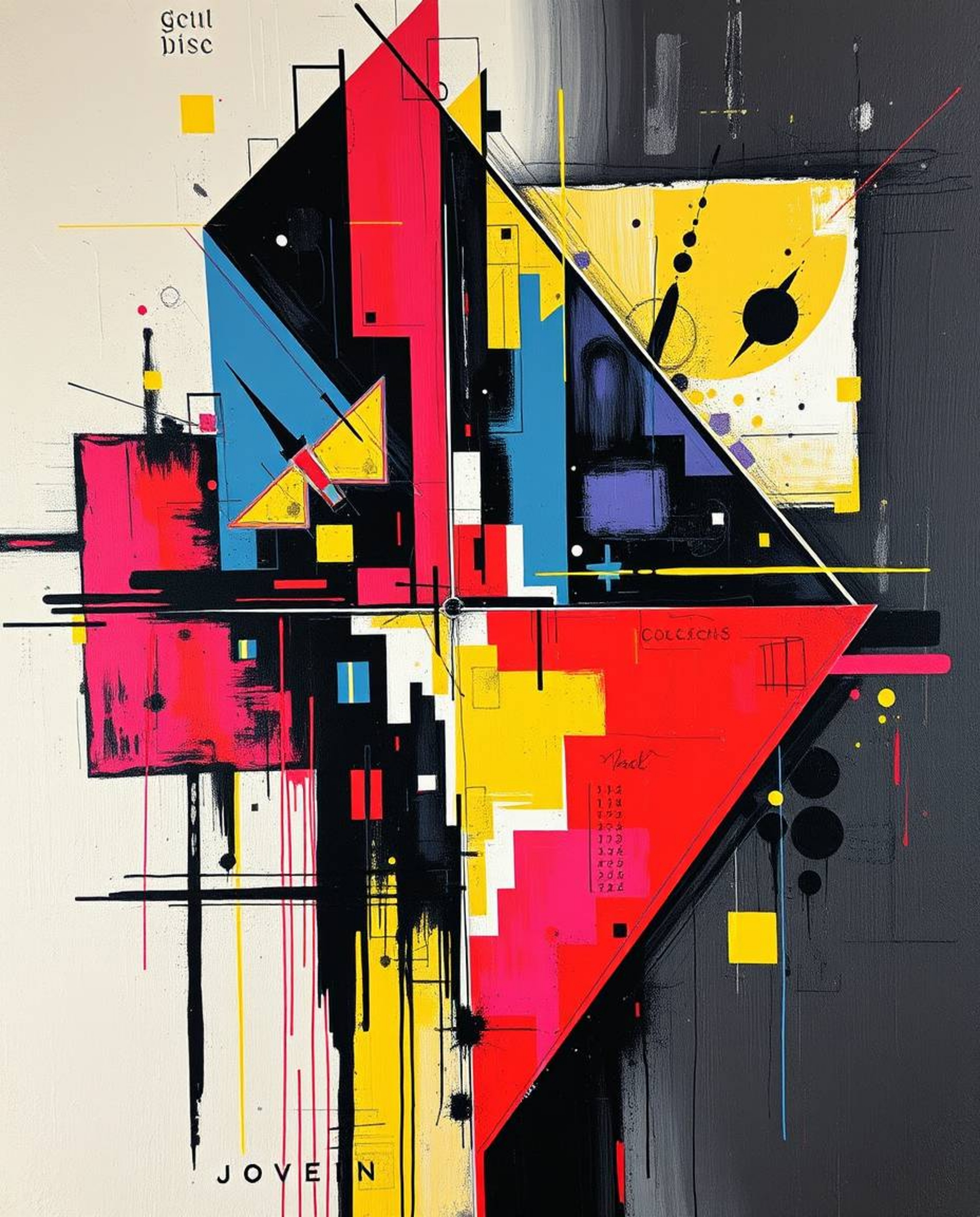Explore vibrant, textured abstract paintings featuring bold acrylics and dynamic compositions.  These pieces utilize glitch e