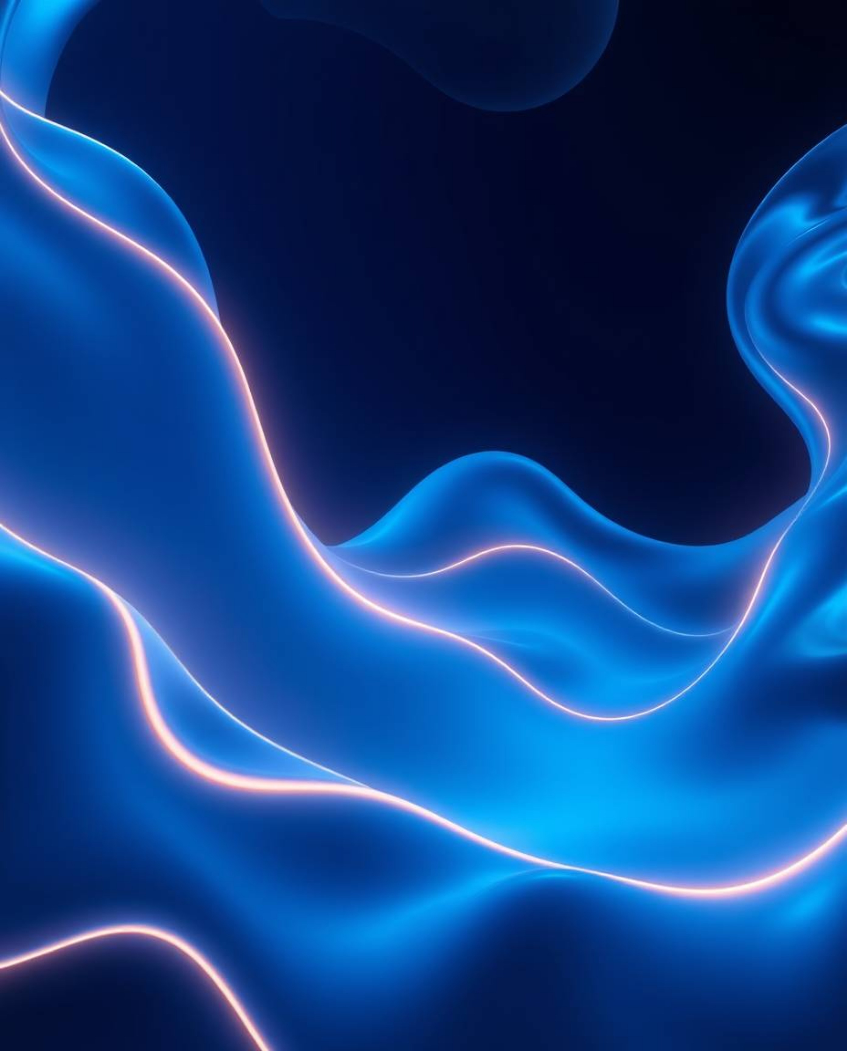 Explore mesmerizing futuristic 3D fluid shapes with glowing edges set against a deep blue background, rendered with cinematic