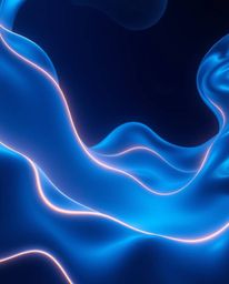 Explore mesmerizing futuristic 3D fluid shapes with glowing edges set against a deep blue background, rendered with cinematic