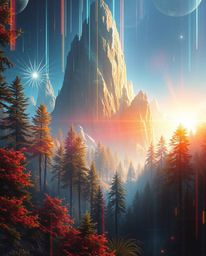 A captivating digital painting depicts a modern, futuristic, and grand epic scene within a natural forest.  The artwork featu