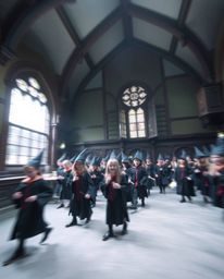 Capture the enchantment of a magical school teeming with young wizards in this long exposure photograph. The gentle, soft lig