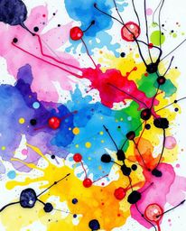 Explore a surreal, infrared hand-drawn sketch featuring vibrant watercolor splashes blending chaotically on paper. This artwo
