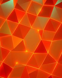 This artwork features a seamless geometric pattern composed of hexagons and triangles, rendered in a vibrant neon color palet