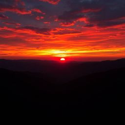 Experience the breathtaking beauty of a sunset over a tranquil mountain valley.  Witness electric, vivid colors painted acros
