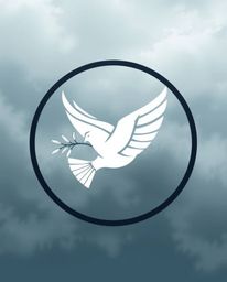 This geometric logo presents a powerful image of hope and resilience. A dove, the universal symbol of peace, carries an olive