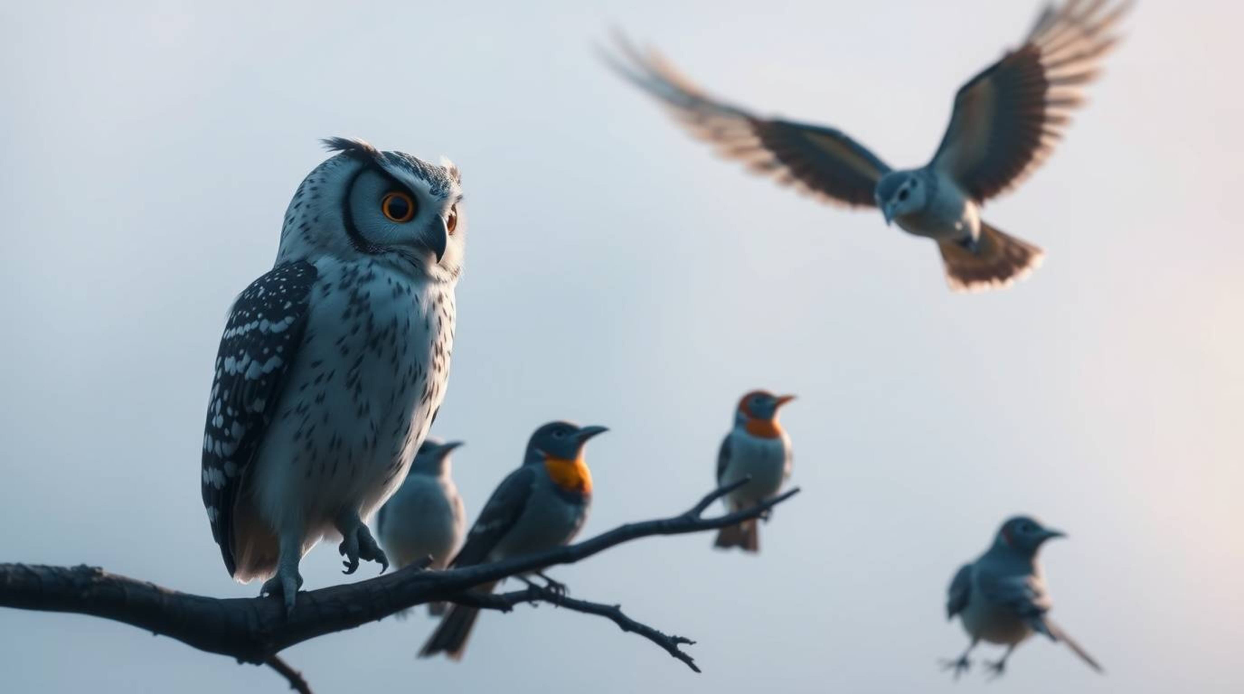 This piece of long exposure photography captures a deeply ethereal and spiritual vibe, featuring a wise, blind owl rendered i