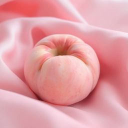 A captivating digital sketch showcasing a soft, blushing pink peach resting on silky pastel pink fabric.  The image evokes a 