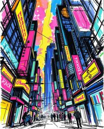 A dramatic low-angle hand-drawn sketch in a vibrant color sketchnote style depicts a split composition of a colorful neon-spl