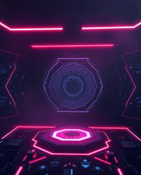 This artwork features a futuristic digital interface constructed from mesmerizing geometric patterns and rendered with a capt