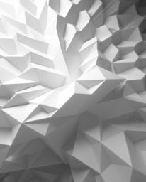 A dynamic and surreal monochrome infrared image features a compelling 3D geometric pattern, reminiscent of intricately folded