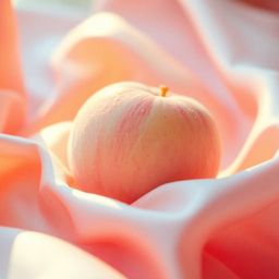 Immerse yourself in a dreamlike surreal experience with this close-up ASMR image. A soft, blushing pink peach rests delicatel