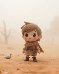 Embark on a captivating desert adventure with an adorable, charming Disney-style hero. Shrouded in thick, foggy surroundings 