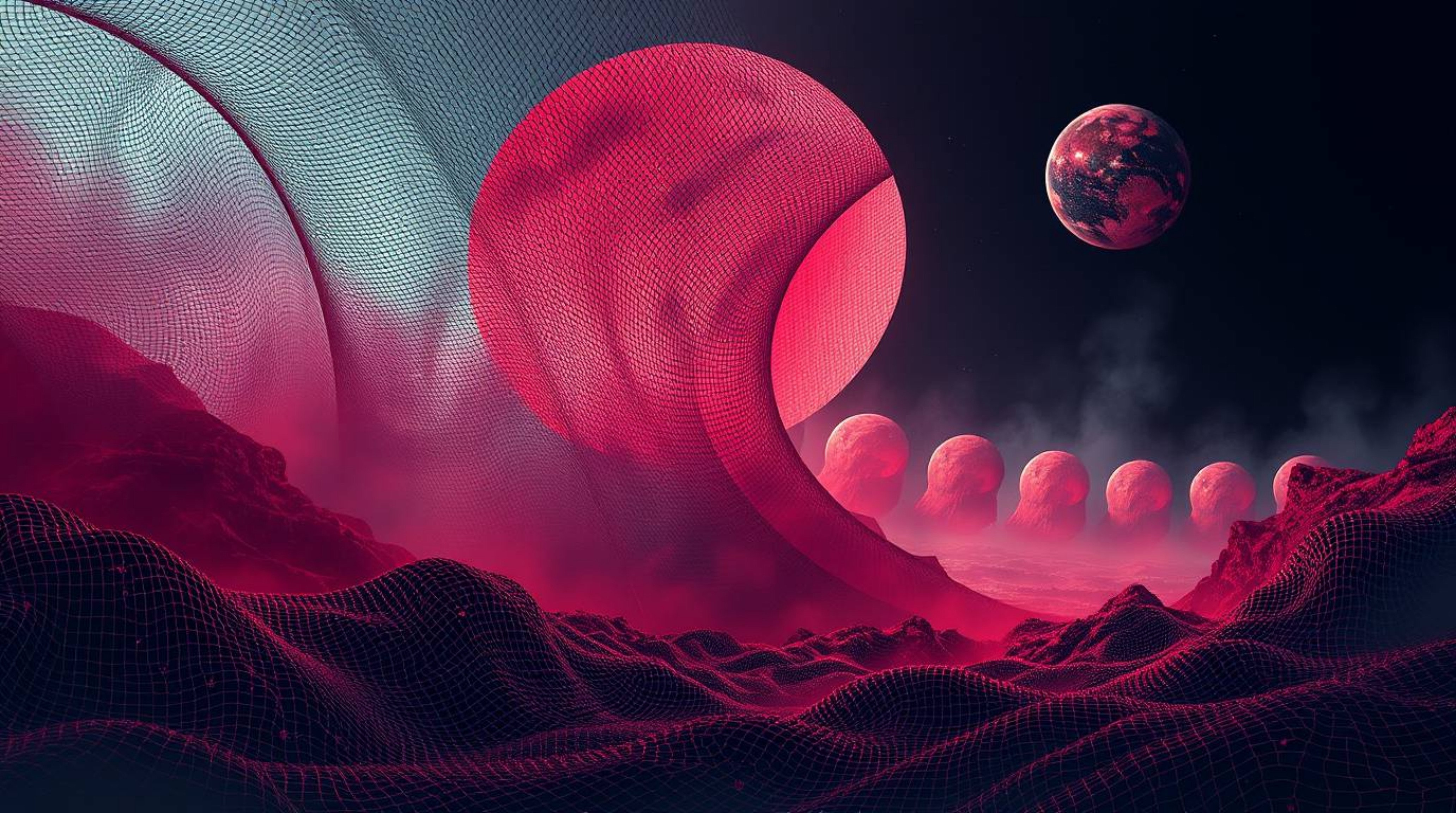 This captivating abstract poster features a mesmerizing gradient mesh pattern, creating a modern and eerie atmosphere.  Its i