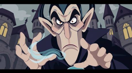 A captivating close-up illustration showcases a classic Disney villain in a modern flat design style. The villain, with shar