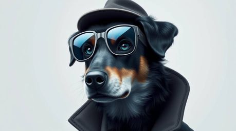 Discover the thrilling world of a sophisticated canine detective, equipped with cutting-edge technology.  This elegant dog, b